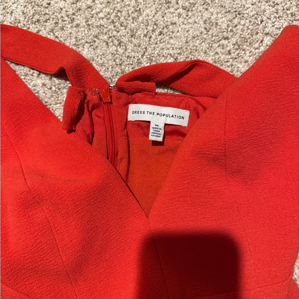 Dress the Population Vibrant Red Strapless V-Neck Dress